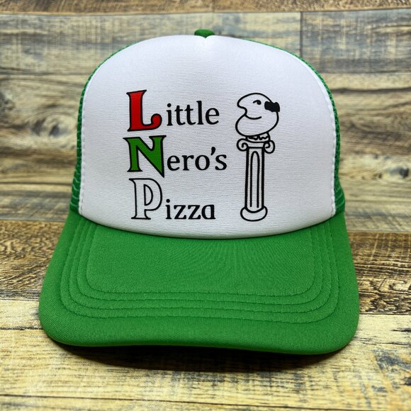 Little Nero's Pizza Mens Trucker Hat Green Snapback Home Alone 90s Christmas Cap - Picture 2 of 8